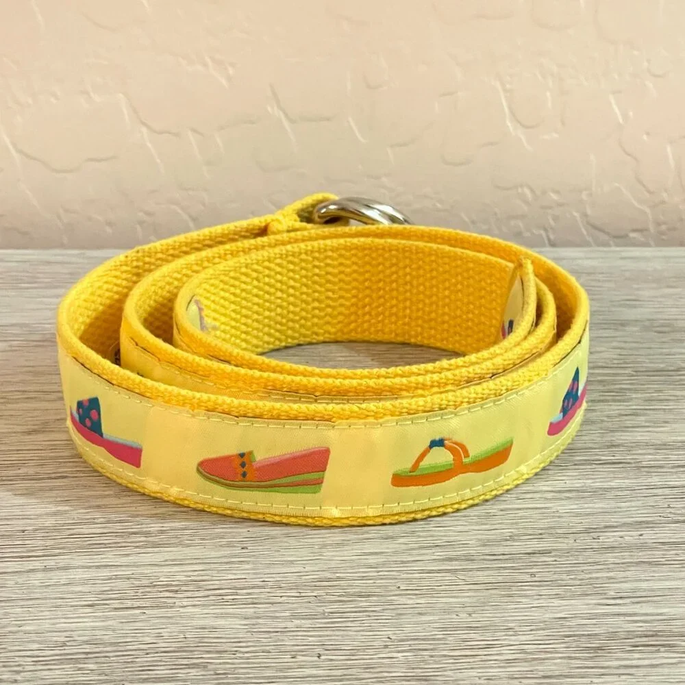 Liz Claiborne Belt Yellow Sandals Shoes Cloth Silver Loop Buckle Small Medium